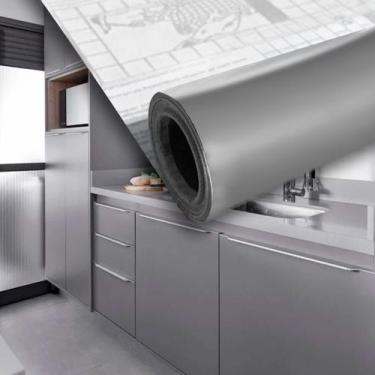 Imagem de Plástico Adesivo Papel de Parede Liso Cinza Decoração Casa Sala Quarto