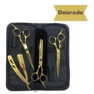 Imagem de Kit 3 tesouras profissionais fio navalha fio laser  e desbaste - Poder