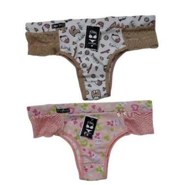 Imagem de Kit com 2 calcinhas,tanga Carine,microfibra com renda,estampada - MDJ,