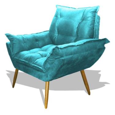 Imagem de Poltrona Albany Sala De Estar Pés Palito Suede Azul Turquesa - Hellen 