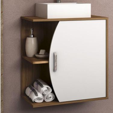 Imagem de Gabinete para Banheiro 1 Porta 60cm Duna Móveis Bosi Nogal/Branco