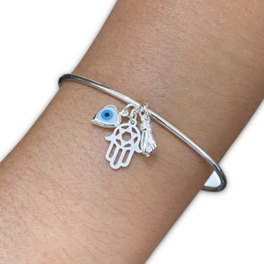 Imagem de Bracelete Pulseira Pingente Patuá Olho Grego Figa Prata 925 - Hakuna J