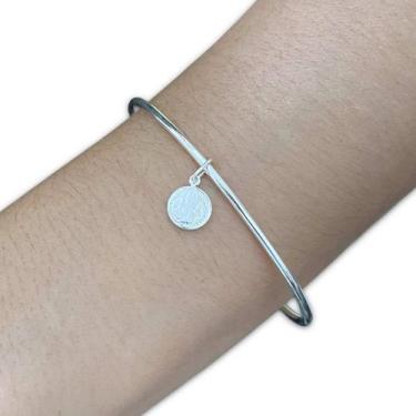 Imagem de Bracelete Pulseira Aro Redondo Pingente São Bento Prata 925 - Hakuna J