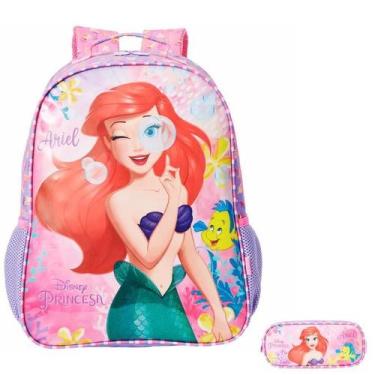 Imagem de Kit Mochila Escolar Princesa Ariel Alças Costas G Com Estojo - Xeryus