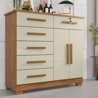 Imagem de Cômoda 02 Portas 06 Gavetas e 01 Chave Itália Com Sapateira Cinamomo/Off