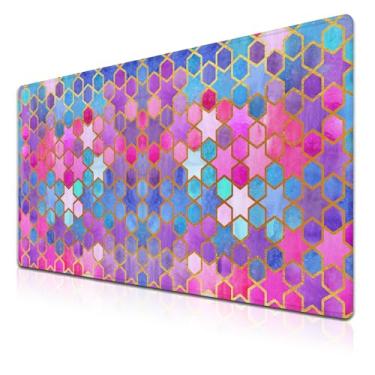 Imagem de Samgula Tapete de mesa grande roxo rosa tapete de mesa completo, teclado para jogos mouse pad feminino decoração de escritório grande mousepad, tapete de mesa bonito base de borracha antiderrapante,