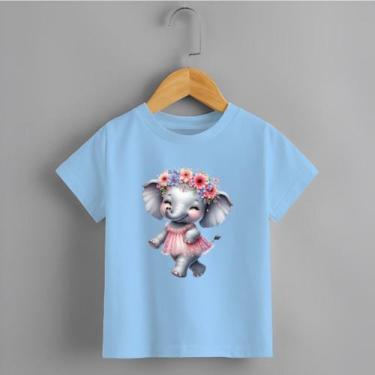 Imagem de Camiseta Infantil Menina Elefante Coroa de Flores Personalizada Delica
