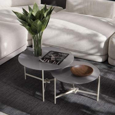 Imagem de Kit mesas de centro Prisma com pés de ferro tampo redondo - Cinza - EJ