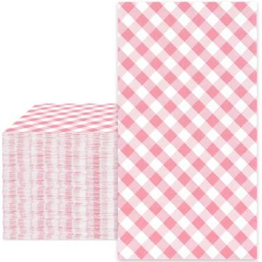 Imagem de Whaline Guardanapos de papel rosa claro para convidados xadrez diagonal 3 camadas guardanapos descartáveis toalha de guardanapo de mão para jantar de casamento suprimentos de festa de aniversário