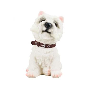 Imagem de Cachorro Pug ou White Terrier Mordendo Osso 19cm Resina Animais - Taim