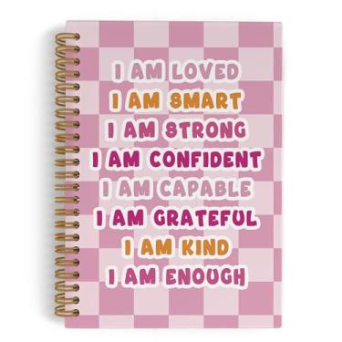 Imagem de QLMX Caderno espiral, I Am Loved Caderno inspirador I Am Smart Affirmations, diário pautado pela faculdade, caderno de capa dura rosa choque para meninas adolescentes, material escolar, 14 x 20 cm