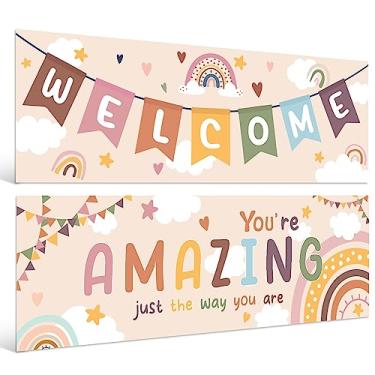 Imagem de Pasimy Boêmio Decorações de sala de aula Boêmia, faixa e pôster inspirador para professores, alunos, sala de aula, quadro de avisos para decoração de parede para jardim de infância primário ensino fundamental material escolar