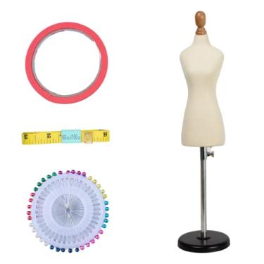Imagem de Parfumfloral Manequim de Vestido Feminino(Não Adulto Tamanho Completo 1/4 Miniatura Costura Mini Calça Vestido Forma Diretamente No Corpo Por Dentro, Totalmente Fixável Costureira (45295, Bege)
