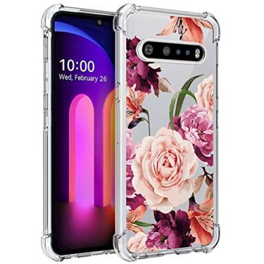Imagem de Capa para LG V60 ThinQ da Osofmetro, capa para LG V60, floral para meninas, feminina, com absorção de choque, flexível, de borracha de TPU para LG V60 ThinQ, Purple Flower