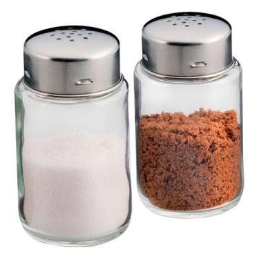 Imagem de Saleiro Pimenteiro Vidro Tampa Inox Reforçado Euro Home 9cm, Transpare