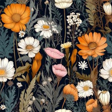 Imagem de WalRiddle Papel de parede de folhas de papoula laranja/rosa/branco flores silvestres descascar e colar papel de parede adesivo vintage autoadesivo removível em papel de parede para armário de cozinha