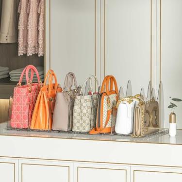 Imagem de TOPSKINOY Organizador de bolsa para armário - 2 divisórias de prateleira de acrílico transparente, bolsa ajustável, organizador de armazenamento de livros para quarto, escritório, nuvem