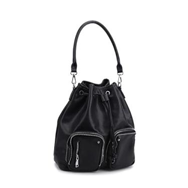 Imagem de Moda Balde Bolsas Crossbody para Mulheres Bolsas de Ombro Macia Mochila de Luxo Mochila Escolar(Black)