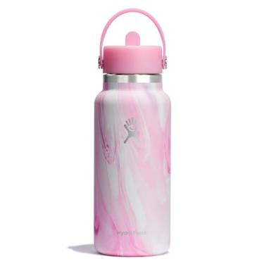 Imagem de Hydro Flask Garrafa com tampa de canudo flexível de 947 ml - aço inoxidável isolado - tampa de canudo larga, não derrama, à prova de vazamento em rosa gelatinosa