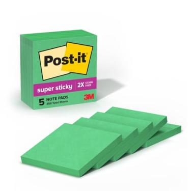 Imagem de Post-it Notas super adesivas, 5 blocos de notas adesivos, 7,6 x 7,6 cm, material escolar, produtos de escritório, notas adesivas para superfícies verticais, monitores, paredes e janelas, verde-sorte