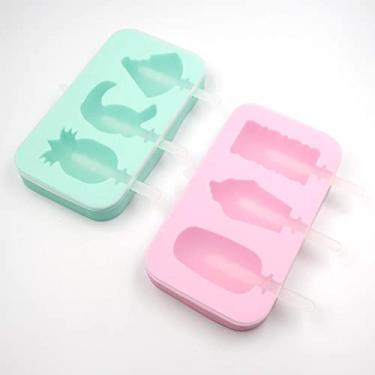 Imagem de Mayata 2 conjuntos de moldes de sorvete de silicone com capa em forma de frutas, animais, forma de gelo, picolé, ferramenta de decoração de barra de doces