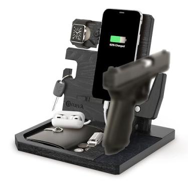 Imagem de BARVA Suporte adaptável para armas de madeira, suporte para celular, estação de carregamento, presentes para homens, ideias de aniversário, criado-mudo, organizador de mesa de cabeceira, suporte de