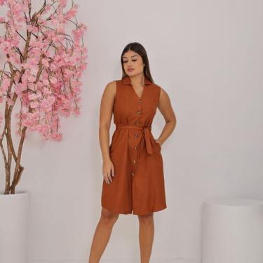 Imagem de Vestido Feminino Manga Regata com Botões Frontais e Cinto Faixa Comfor