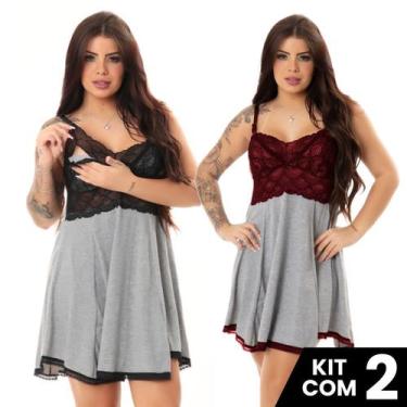 Imagem de Kit 2 Camisolas de Amamentação Viscolycra - Surreal Lingerie, Preto, V