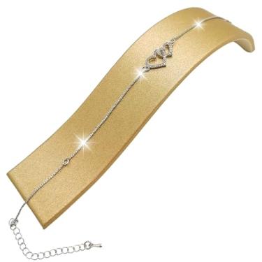 Imagem de Tornozeleira de strass, pulseiras de tornozelo brilhantes para mulheres, pingente de joia de pé de prata dourada cintilante com pingente de camada de diamante para festa noturna, Standard, Strass