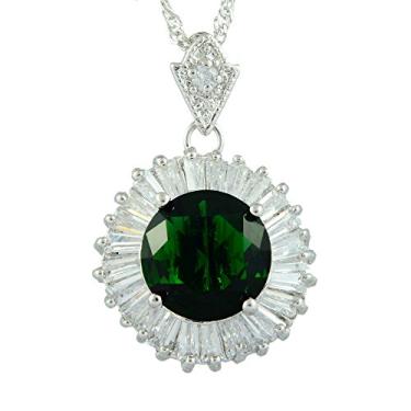 Imagem de RIZILIA Pingente com corrente de 45,72 cm e zircônia cúbica de corte redondo [4 cores disponíveis] banhado a ouro branco, simples moderno elegante, Esmeralda sintética