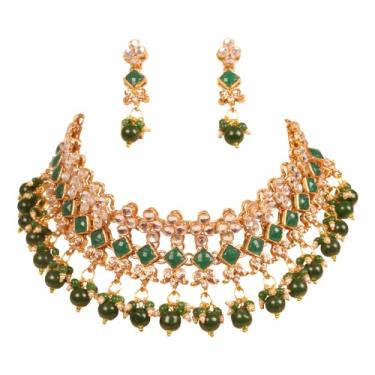Imagem de Sunsoul Conjunto de colares femininos de casamento da Touchstone indiano Bollywood tradicional Royal Mughal Kundan Polki, Sem Pedra Preciosa