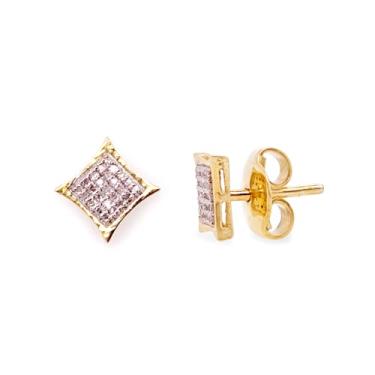 Imagem de Glitz Design Brincos quadrados pavê 7,25 mm acabamento dourado CZ, Metal, Zircônia cúbica