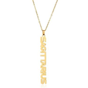 Imagem de Colar do zodíaco para mulheres e meninas, banhado a ouro 18K, comprimento ajustável, 12 constelações, pingente de astrologia, presente de aniversário, colar vertical com nome do zodíaco, horóscopo