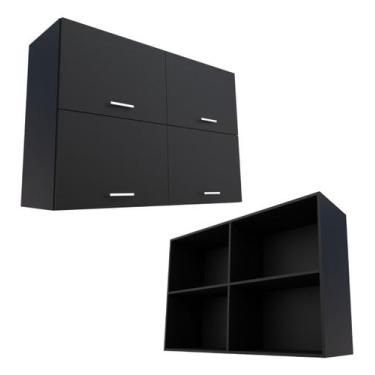Imagem de Armário Aéreo 81cm Preto 4 Portas Basculantes Premium 1.1 - Marcenaria