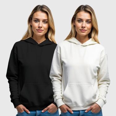 Imagem de Kit 2 Moletom Canguru Feminino Liso com Capuz Benellys-Feminino