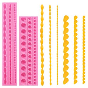 Imagem de Beasea Molde de silicone para fondant, 2 peças, molde de borda de corda de pérola de silicone, ponta de creme, faça você mesmo, para decoração de bolo de aniversário, doces, açúcar, enfeite de cupcake