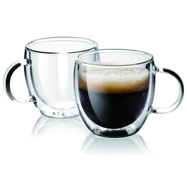 Imagem de Conjunto de 2 xícaras de café expresso, canecas de café de vidro de parede dupla com alça, xícaras de café de camada isolada, canecas de vidro borossilicato transparente, perfeitas para cappuccino