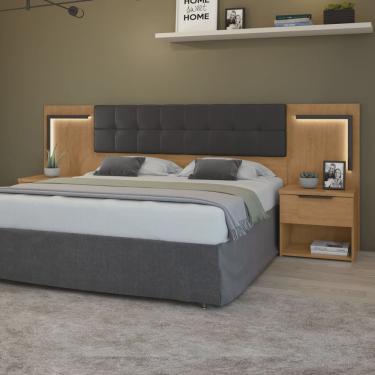 Imagem de Cabeceira Casal / Queen 160cm 2 Mesas de Cabeceiras com Led Calitan