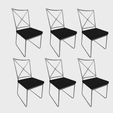 Imagem de Kit 06 Cadeiras Sala de Jantar Escritório Office Clark Industrial Ferro Prata Corino Preto - Ahz Móveis