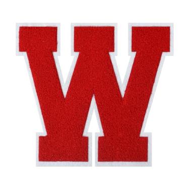 Imagem de Flashmind Remendos de letras de chenille vermelho de 10,16 cm Letterman Patch para Letterman Jacket Moletom com capuz camiseta roupas (Letra W)