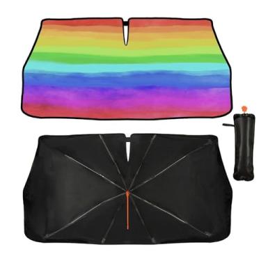 Imagem de Guarda-sol de para-brisa de carro estilo arco-íris - Capa de proteção solar para janela frontal de carro com bloqueio UV para a maioria dos carros SUV bloqueio solar raios UV calor mantém o veículo