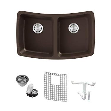 Imagem de Transolid K-GUDC3118-12 Genova SilQ Granito Undermount Equal Double Bowl Cozinha, incluindo pia, grade, filtro de lixadeira e kit de instalação, 83,8 cm C x 53,3 cm L x 22,8 cm A, Espresso