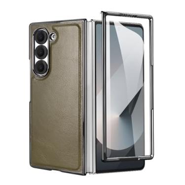 Imagem de HAO RIYLN Capa magnética para Samsung Galaxy Z Fold 6, capa de proteção à prova de choque com proteção de lente capa de couro comercial, verde, ZFOLD6