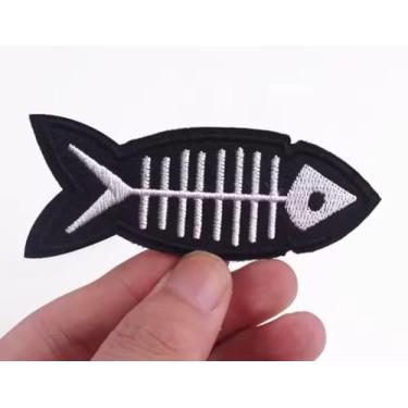 Imagem de Ossos de peixe esqueleto comida de gato amante amor mar 8,4 cm aplique bordado para roupas
