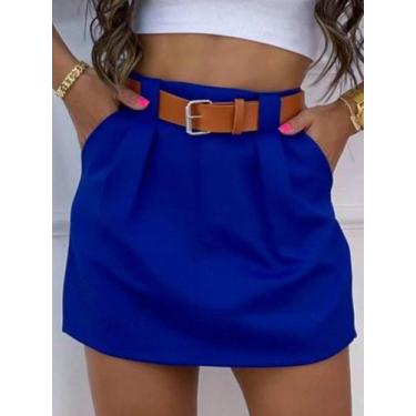 Imagem de A-Lows A&L Short Saia Alfaiataria Social Cintura Alta, Azul royal, G