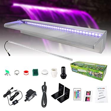 Imagem de Aquadock Fontes De Lago De Aço Inoxidável 304 De 24 Polegadas Com 16 Luzes Led Coloridas, Kit De Vertedouro De Cascata Para Pátio De Água Ao Ar Livre, Jardim, Piscina, Decoração De Lagos De Carpas