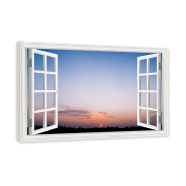 Imagem de PY3H69 Arte de parede em tela de janela aberta, impressão natural em tela. Lindo cenário de céu 12,7 cm, decoração de parede de paisagem de janela, decoração de casa moderna. Moldura interna 50 x 75