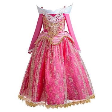 Imagem de HOIZOSG Vestido de princesa Aurora para meninas, Bela Adormecida, festa de aniversário, Halloween, fantasia de Natal, 7-8 anos