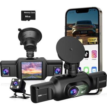 Imagem de XRC TECH Câmera veicular 4CHS para carros, WiFi integrada, proteção panorâmica de 360 graus, câmeras frontais internas e traseiras DVR, visão noturna infravermelha, 4 câmeras 1080p + 480p x 3 gravador