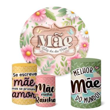 Imagem de Trio Capas Cilindro + Painel Redondo Sublimado 1,50m Dia Das Mães (K1MAE028)